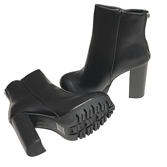 Wild Diva Women's Chunky High Heel Back Zip Lug Sole Mid-Calf Platform Boots - Picture 5 of 7